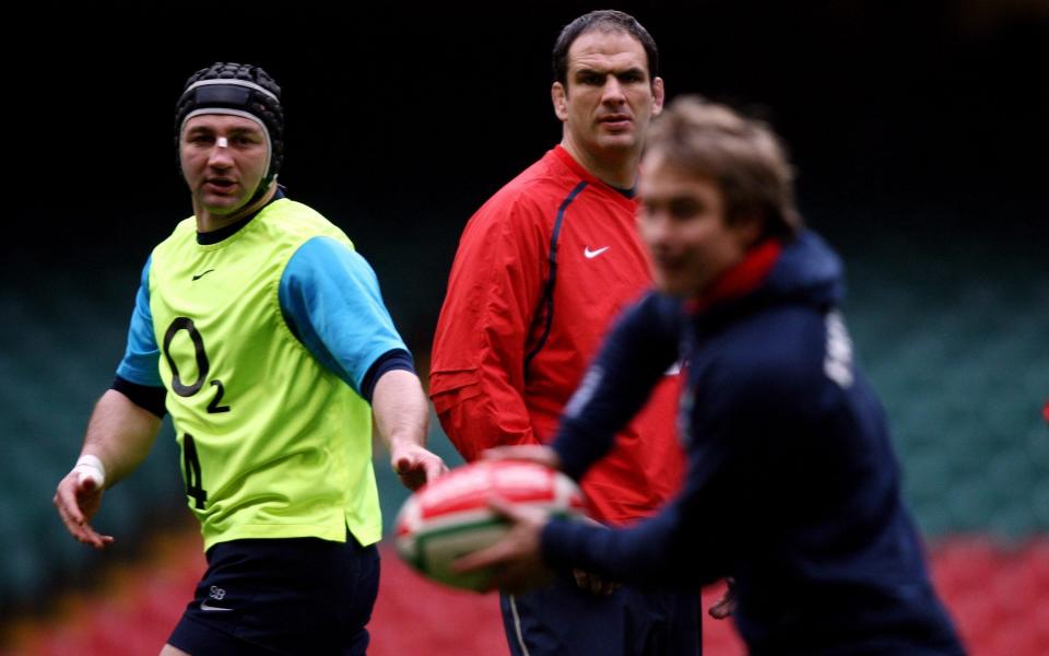 England manager Martin Johnson and Steve Borthwick (left) during the training session at the Millennium Stadium - The scars, humiliation and personal vow driving Steve Borthwick’s England approach - PA/David Davies