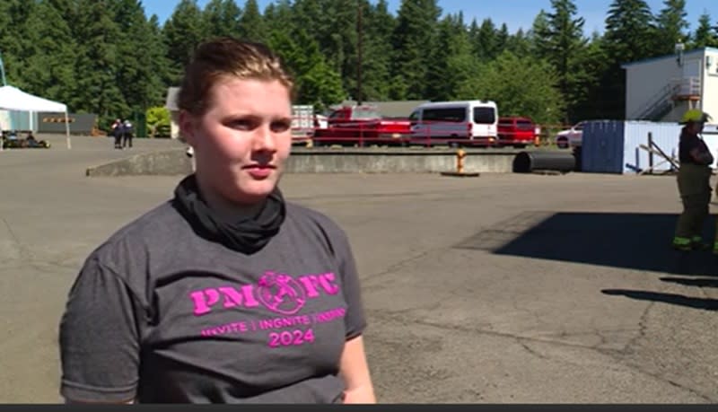 Taylor Holliday of Beaverton took part in the Metro Fire Camp, aimed at recruiting women firefighters, June 22, 2024 (KOIN)