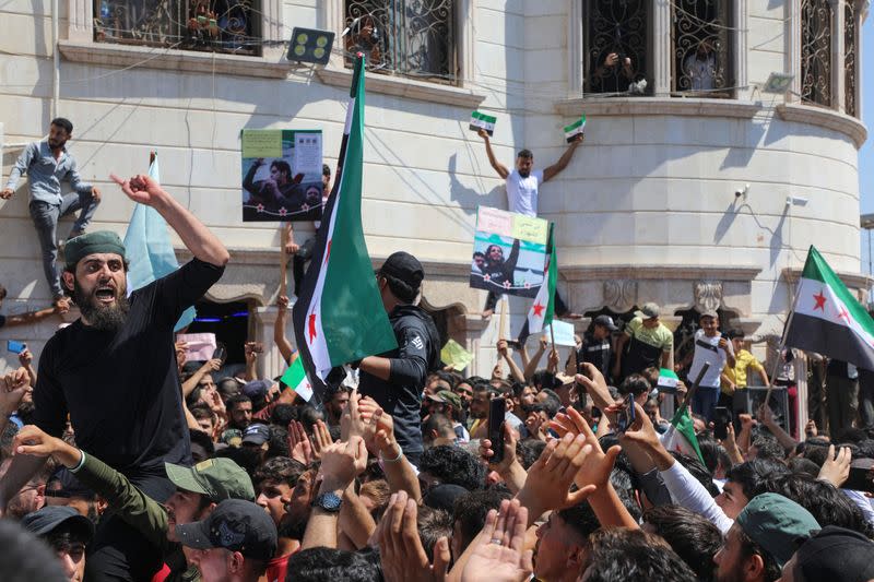 Protest against Turkish Foreign Minister Cavusoglu's comments on reconciliation of the opposition with the Syrian government