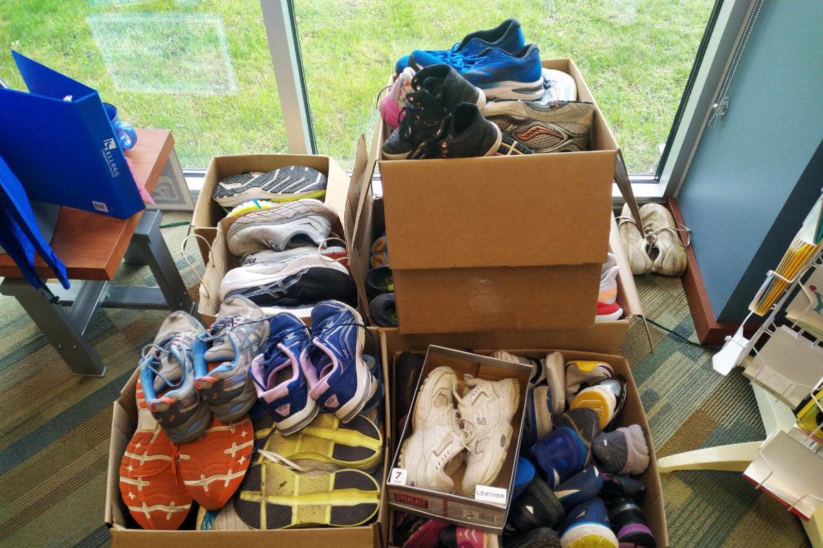 Kellogg Community College's Bruin Bookstore is collecting gently used athletic shoes for donation and worn out athletic shoes to recycle as part of its 10th annual sneaker collection campaign.