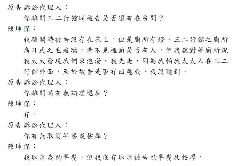 曾格爾公開陳坤保於法庭上作證內容，兩人在房內親密肢體互動全曝光。（圖／翻攝自曾格爾臉書）