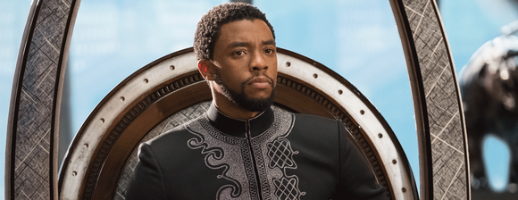Black Panther's King T'Challa on the Wakandan throne.