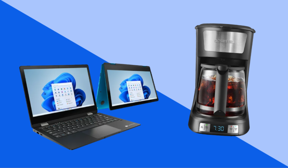 laptop and coffee maker on sale