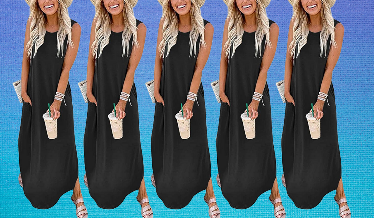 Woman wearing black maxi dress