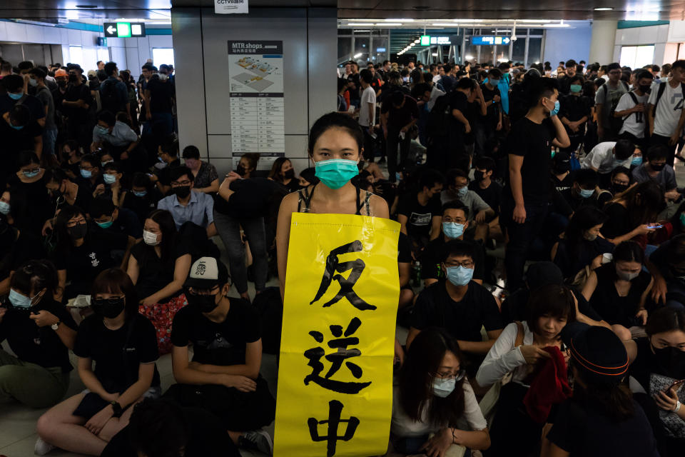 HONG KONG, CHINA - AUGUST 21: Protestors gather during a protest at the Yuen Long MTR station on August 21, 2019 in Hong Kong, China. Pro-democracy protesters have continued rallies on the streets of Hong Kong against a controversial extradition bill since 9 June as the city plunged into crisis after waves of demonstrations and several violent clashes. Hong Kong's Chief Executive Carrie Lam apologized for introducing the bill and declared it "dead", however protesters have continued to draw large crowds with demands for Lam's resignation and completely withdraw the bill. (Photo by Billy H.C. Kwok/Getty Images)