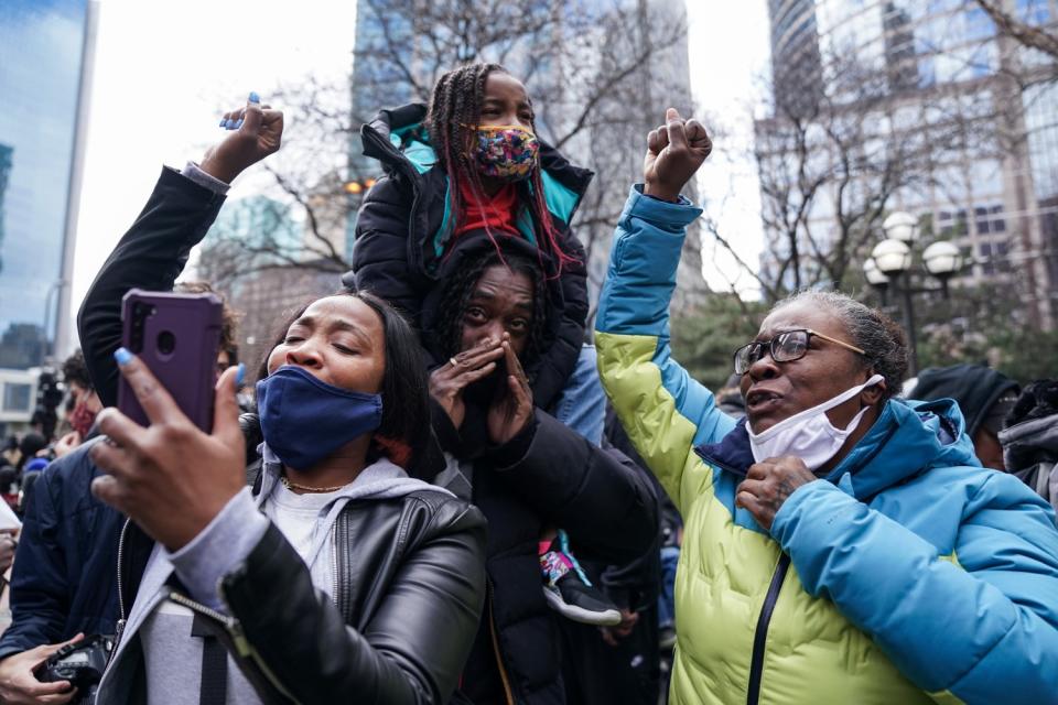 People celebrate in Minneapolis.