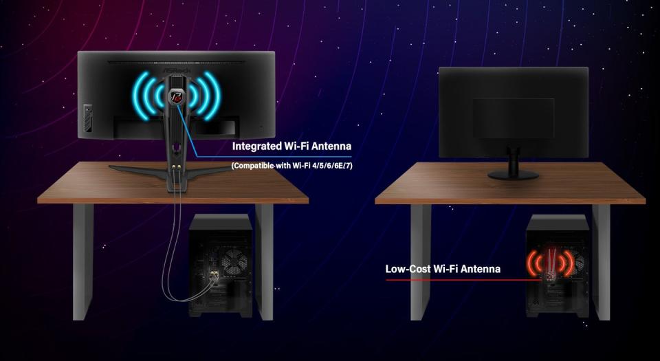 Integrated Wi-FI Antenna on ASRock PG27QFT2A monitor