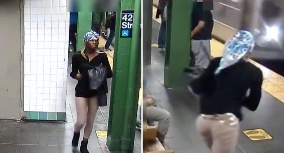 A woman pictured before she allegedly pushes another person into a moving train in New York. Source: NYPD via Storyful