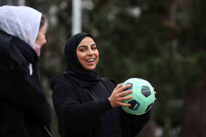 Supporters of Muslim women soccer players protest against French hijab ban in sports, in Lille