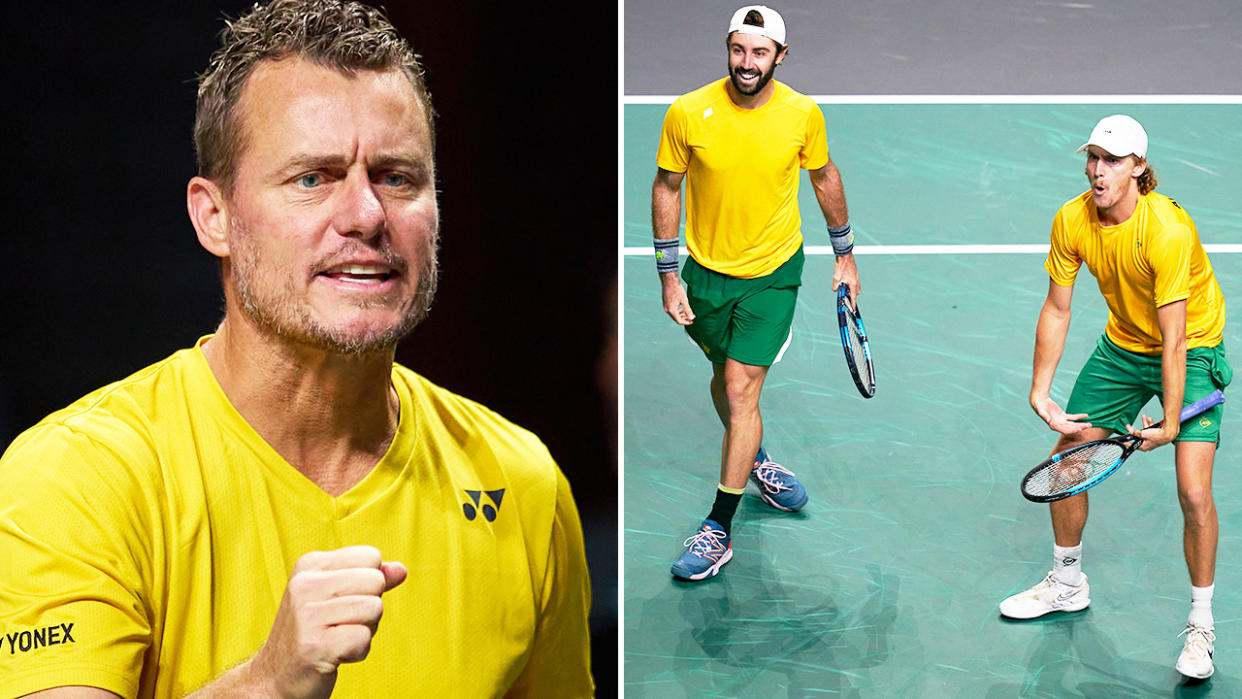 Lleyton Hewitt, pictured here after steering Australia into the Davis Cup final for the first time since 2003.