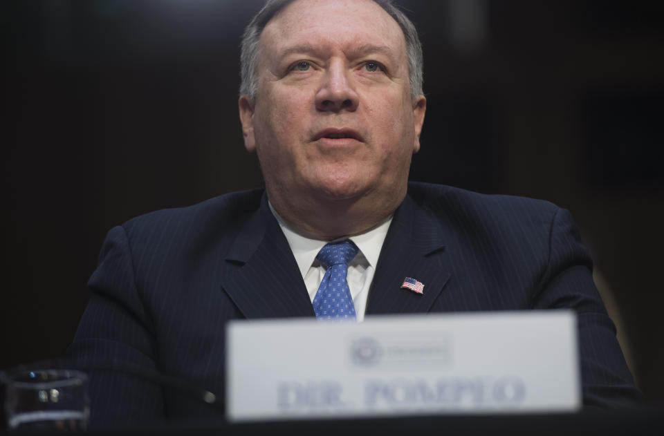 CIA Director Mike Pompeo during a Senate Intelligence Committee hearing on Capitol Hill Feb. 13. (Photo: Saul Loeb/AFP/Getty Images)