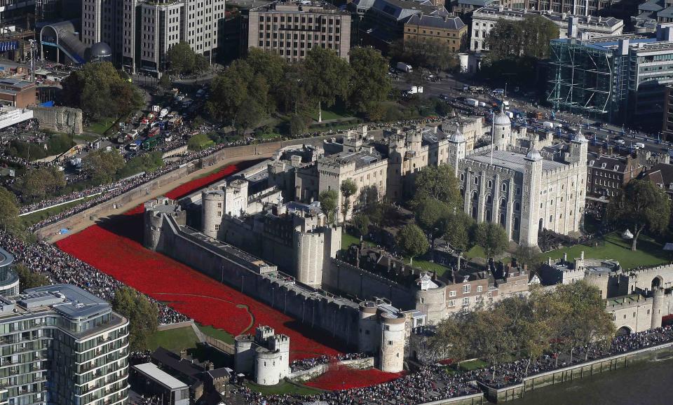 Red ceramic poppies that form part of the art installation