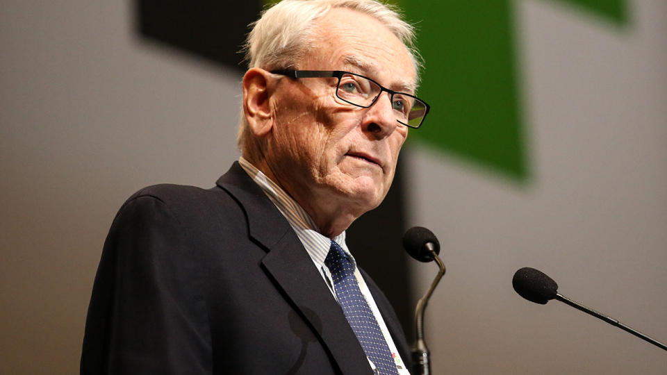 Dick Pound, pictured here speaking to the media in 2019. 