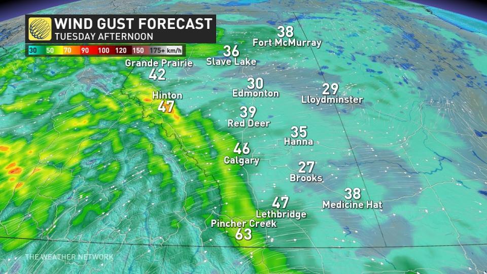 Alberta winds Tuesday afternoon