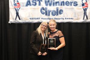November 16, 2023 – New York, NY – Konica Minolta was presented with two 2023 Platinum ‘ASTORS’ Homeland Security Award at American Security Today’s annual ‘ASTORS’ Awards Presentation Luncheon. (L-R) Stephanie Keer, Konica Minolta; Tammy Waitt, American Security Today