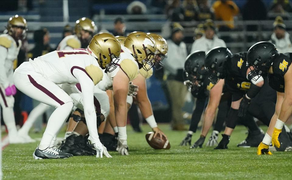 St. Anthony's defeats Iona Prep 50-18 in football action in the CHSFL AAA championship game at the Mitchel Athletic Complex in Uniondale on Saturday, November 19, 2022.