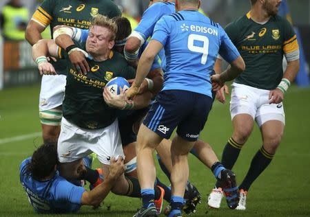 Rugby Union - Rugby Test - Italy v South Africa - Artemio Franchi stadium, Florence, Italy - 19/11/16. Italy's Andries Van Schalkwyk in action against South Africa's Adriaan Strauss. REUTERS/Alessandro Bianchi