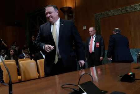 U.S. Secretary of State Mike Pompeo arrives to testify before a Senate Appropriations Subcommittee hearing on the proposed budget estimates and justification for FY2019 for the State on Capitol Hill in Washington, U.S., June 27, 2018. REUTERS/Leah Millis