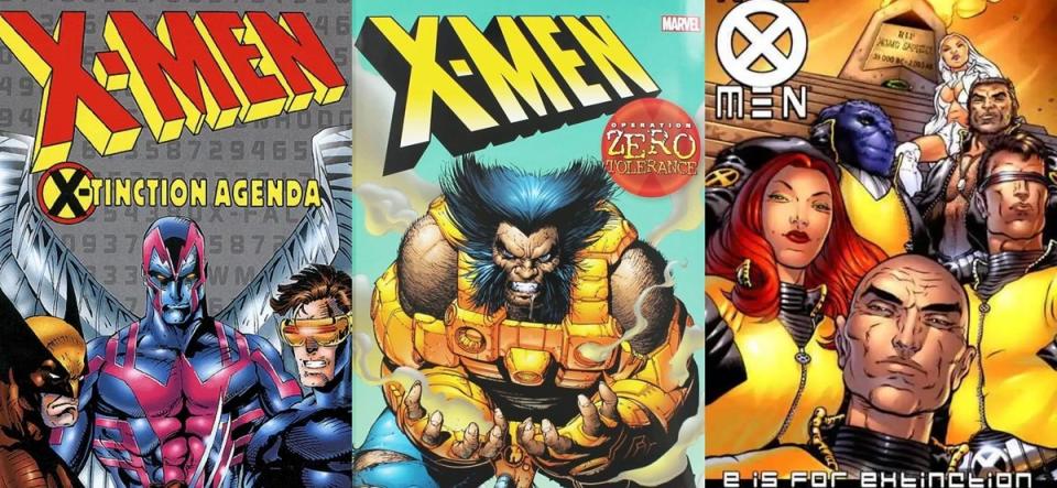 Covers for the X-Men events "The X-Tinction Agenda," "Operation Zero Tolerance," and "E is for Extinction."