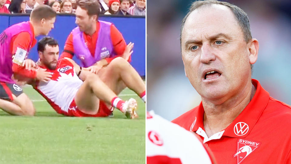 Pictured right is Sydney Swans coach John Longmire and defender Paddy McCartin on the left.