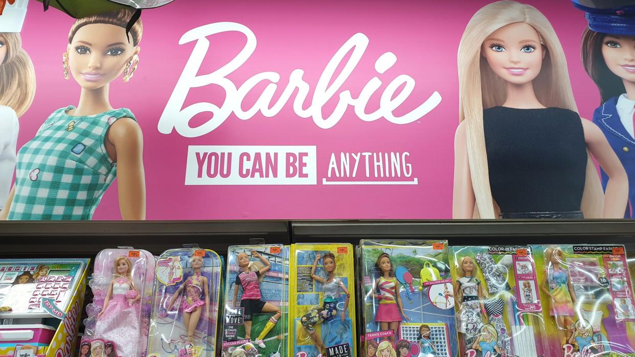 Barbie on shelf from brand Mattel