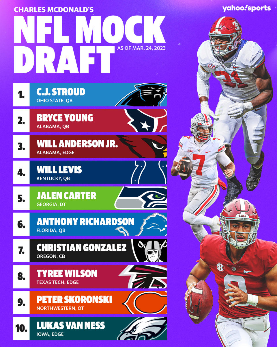 Charles McDonald&#39;s latest 2023 NFL mock draft is here. (Amber Matsumoto/Yahoo Sports)