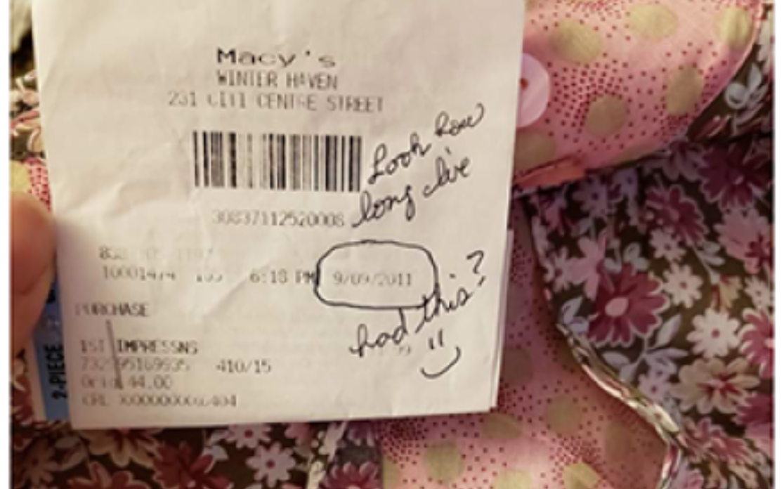 A woman who was hoping to become a grandmother one day bought a dress. Seven years later, her granddaughter was born on the exact date. (Photo: Facebook)