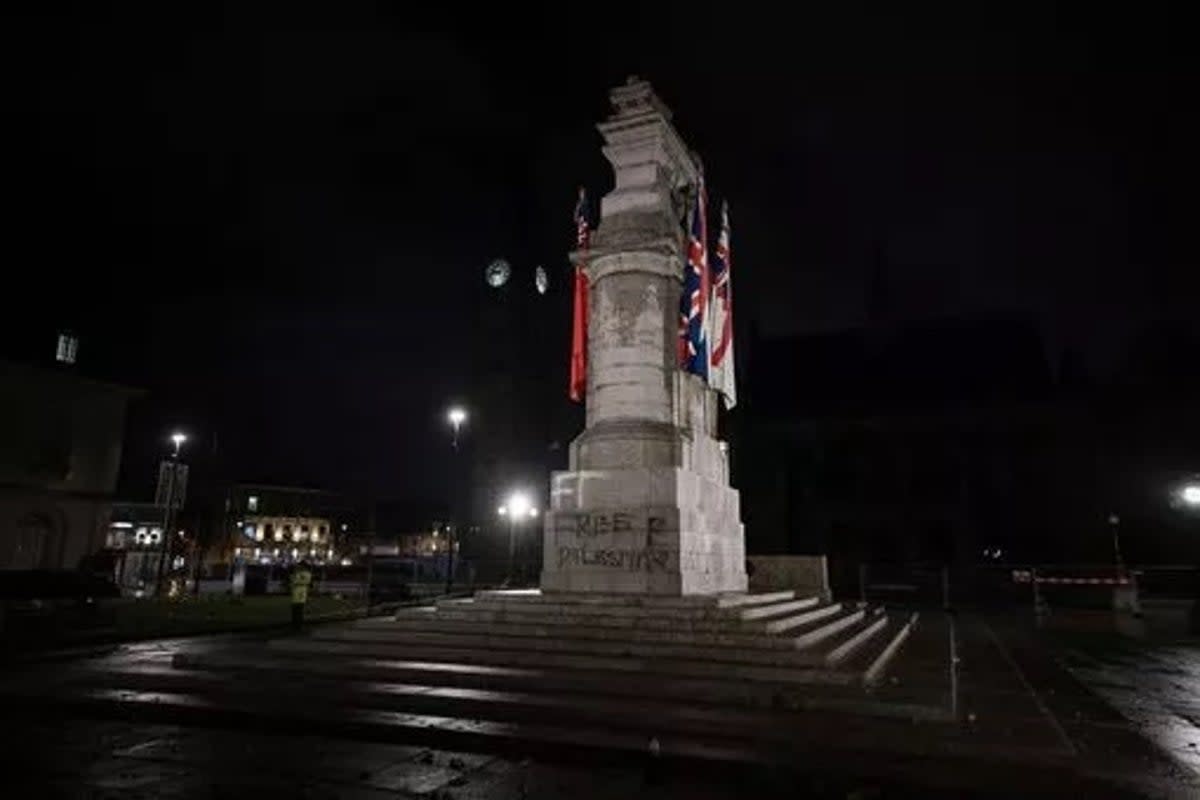 The Rochdale Cenotaph was sprayed with graffiti and poppy wreaths were damaged (MEN Media)
