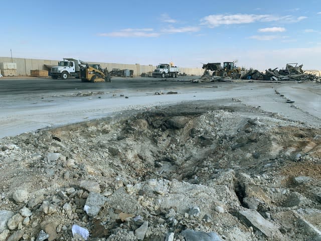 Iranian bombing caused a crater at Ain al-Asad air base in Anbar, Iraq