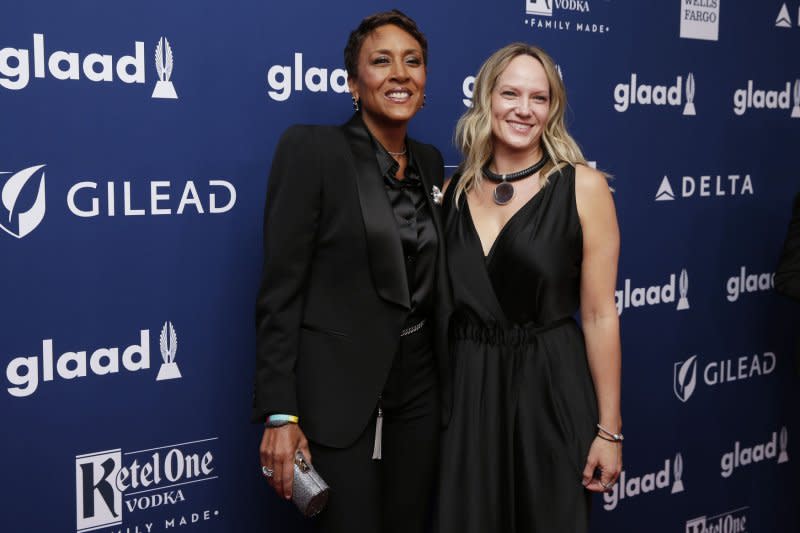 Robin Roberts (L) and Amber Laign attend the GLAAD Media Awards in 2018. File Photo by John Angelillo/UPI