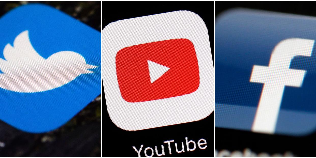 Twitter, YouTube and Facebook logos