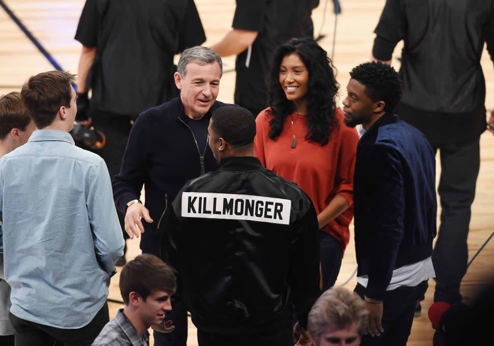 Michael B Jordan and Chadwick Boseman attend the 2018 NBA All-Star Game, February 18, 2018 at Staples Center in Los Angeles, California