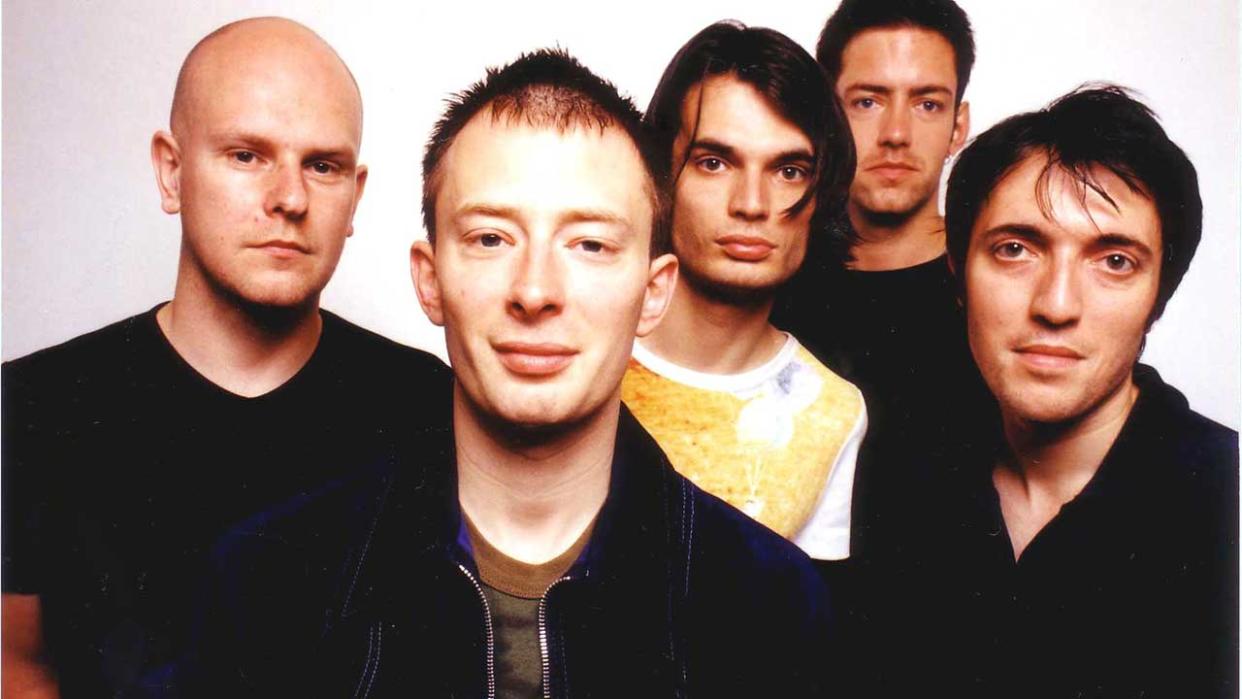   Rock band Radiohead poses for a portrait at Capitol Records, Hollywood, California on June 11, 1997. 