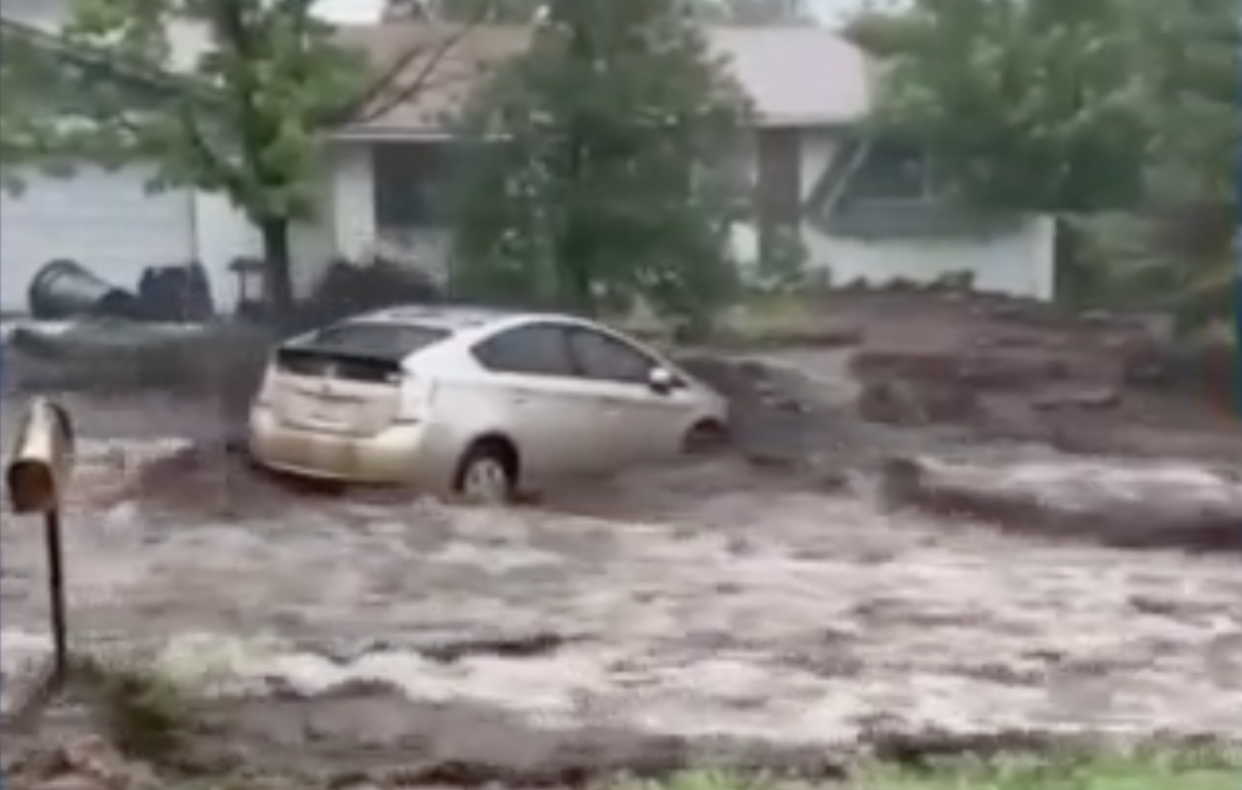 A Toyota Prius was carried away by flooding in Flagstaff, Arizona on 16 July 2021 (ABC15 Arizona)