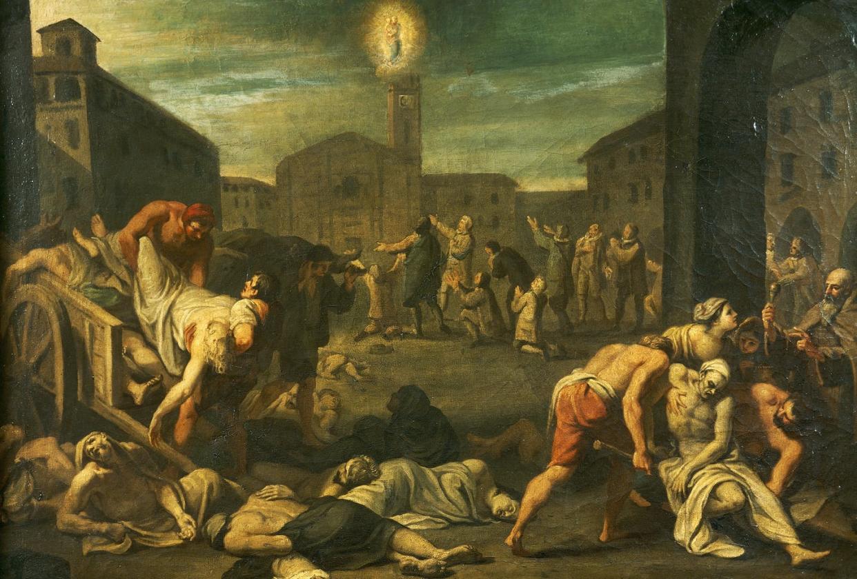 <span class="caption">The 17th-century plague in Rome.</span> <span class="attribution"><a class="link " href="https://www.gettyimages.com/detail/news-photo/the-plague-in-rome-italy-17th-century-rome-museo-storico-news-photo/164080324?adppopup=true" rel="nofollow noopener" target="_blank" data-ylk="slk:Photo by DeAgostini/Getty Images;elm:context_link;itc:0;sec:content-canvas">Photo by DeAgostini/Getty Images</a></span>