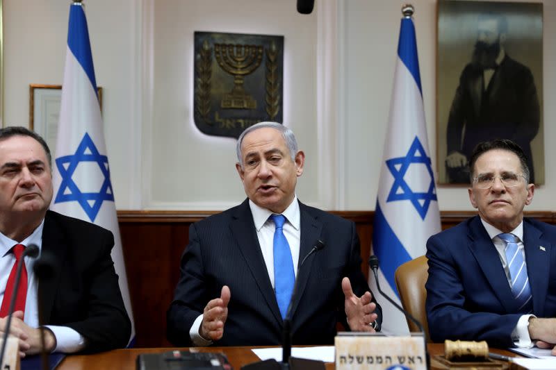 Israeli Prime Minister Benjamin Netanyahu attends the weekly cabinet meeting in Jerusalem