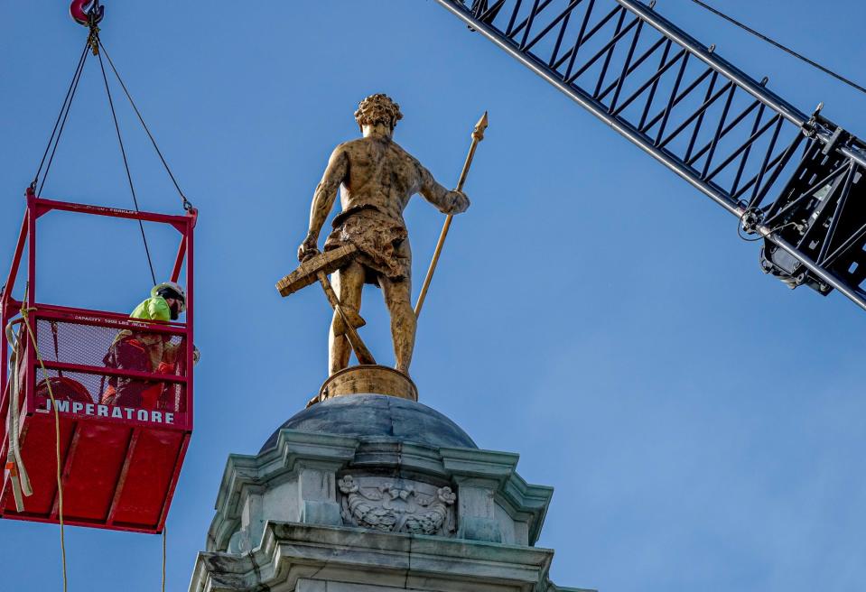 The iconic Independent Man statue atop the Rhode Island State House will be coming down soon for restoration work.