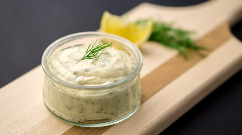 Jar of mayo with dill