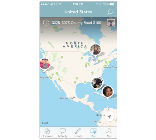 Findery app showing map of U.S.