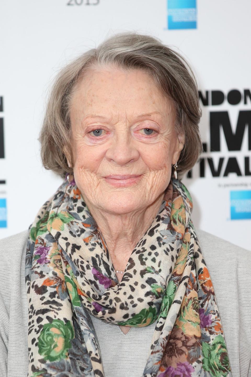 Maggie Smith at the London Film Festival, wearing a floral scarf over a simple top