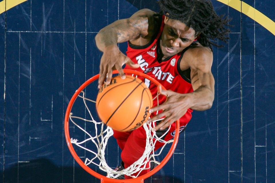 Dereon Seabron of N.C. State dunks against Notre Dame in January at Purcell Pavilion.