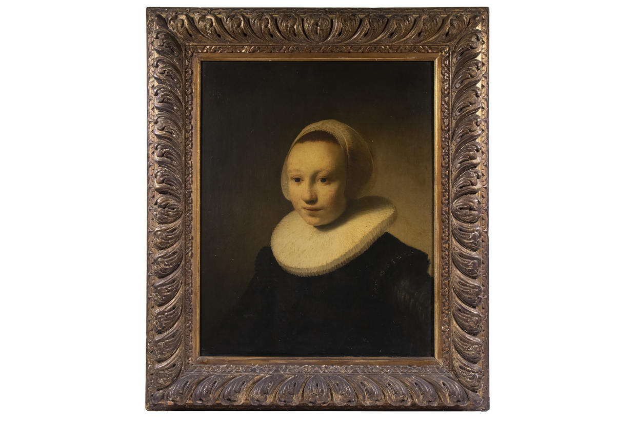 This undated photo provided by Thomaston Place Auction Galleries shows a 17th century painting, "Portrait of a Girl," by the Dutch artist Rembrandt, which was sold at auction for $1.4 million on Aug. 24 by Thomaston Place Auction Galleries in Thomaston, Maine. (Thomaston Place Auction Galleries via AP)