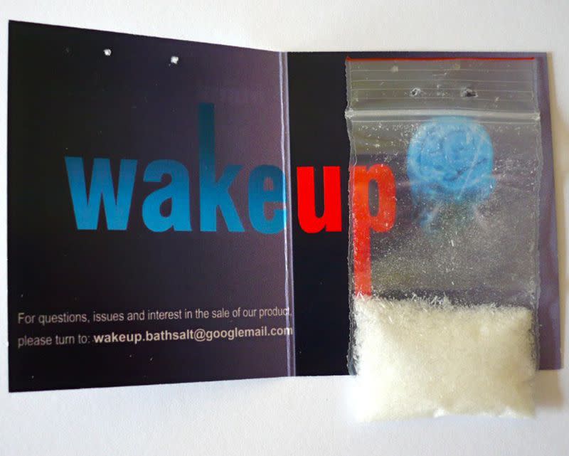 a package of recreational drugs disguised in "bath salts" packaging