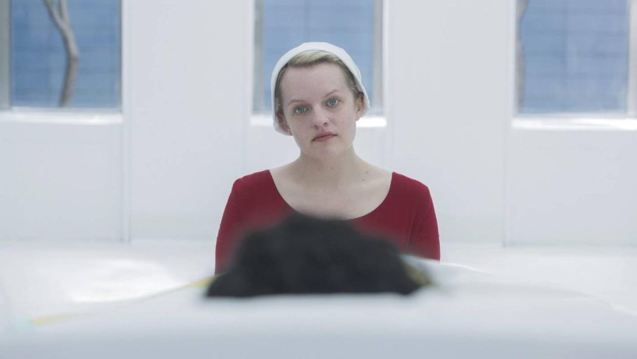 Offred (Elisabeth Moss) patiently waiting for Season 4 to begin.