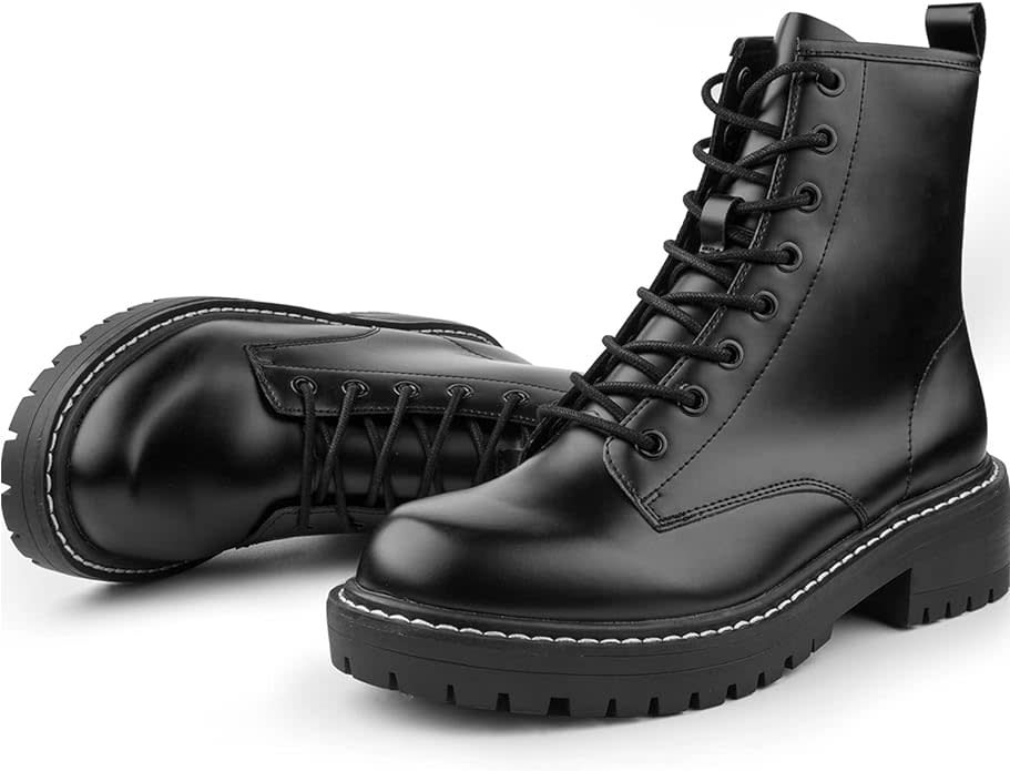 black lace-up combat boots