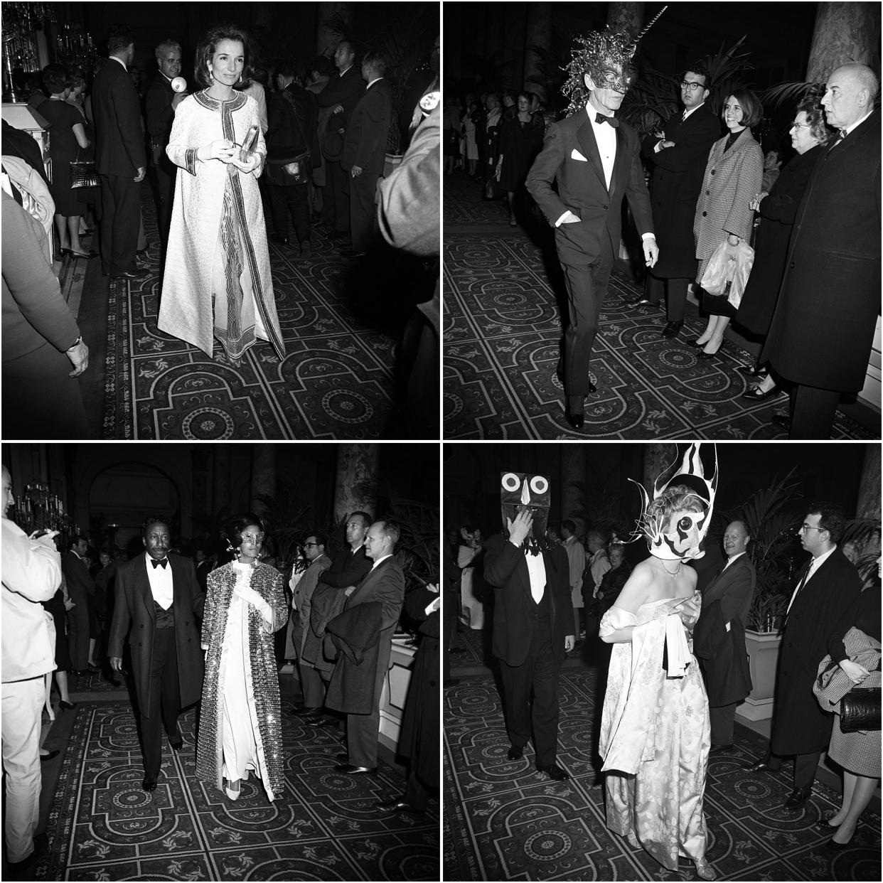 Arrivals at the Black and White Ball, clockwise from top left: Lee Radziwill, interior designer Billy Baldwin, John Gunther and his wife, Gordon Parks and his wife Elizabeth Campbell.<span class="copyright">Fairchild Archive/Penske Media/Getty Images (4)</span>