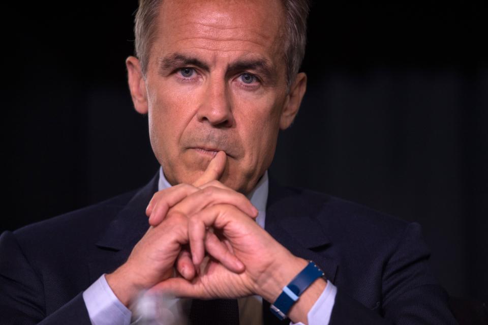 Mark Carney, governor of the Bank of England, attends at a press conference announcing the concept design for the new Bank of England fifty pound banknote, featuring mathematician and scientist Alan Turing, during the presentation at the Science and Industry Museum in Manchester, north-west England on July 15, 2019. (Photo by Oli SCARFF / AFP)        (Photo credit should read OLI SCARFF/AFP/Getty Images)