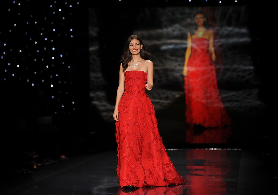 Actress Victoria Justice models an outfit from the 2014 Red Dress Collection on Thursday, Feb 6, 2014 in New York. (Photo by Brad Barket/Invision/AP)