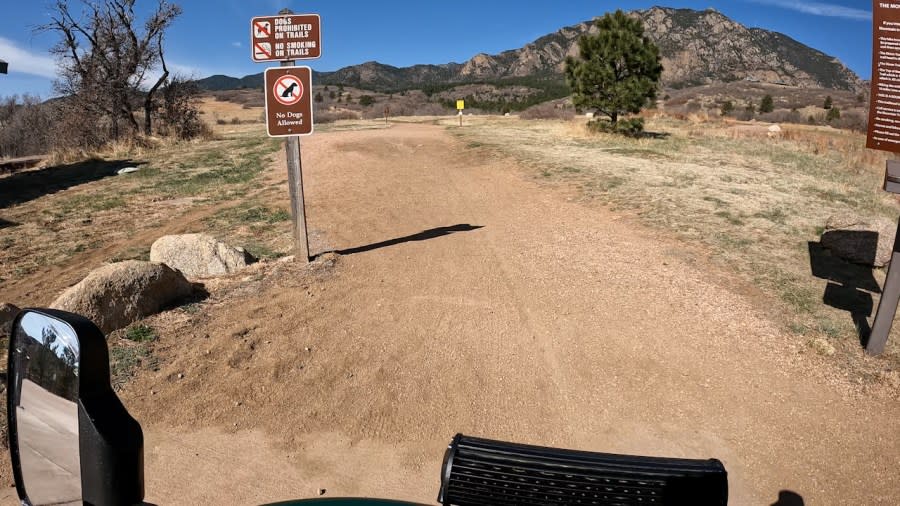 View from the TerrainHopper navigating through one of the trails at Cheyenne Mountain State Park.