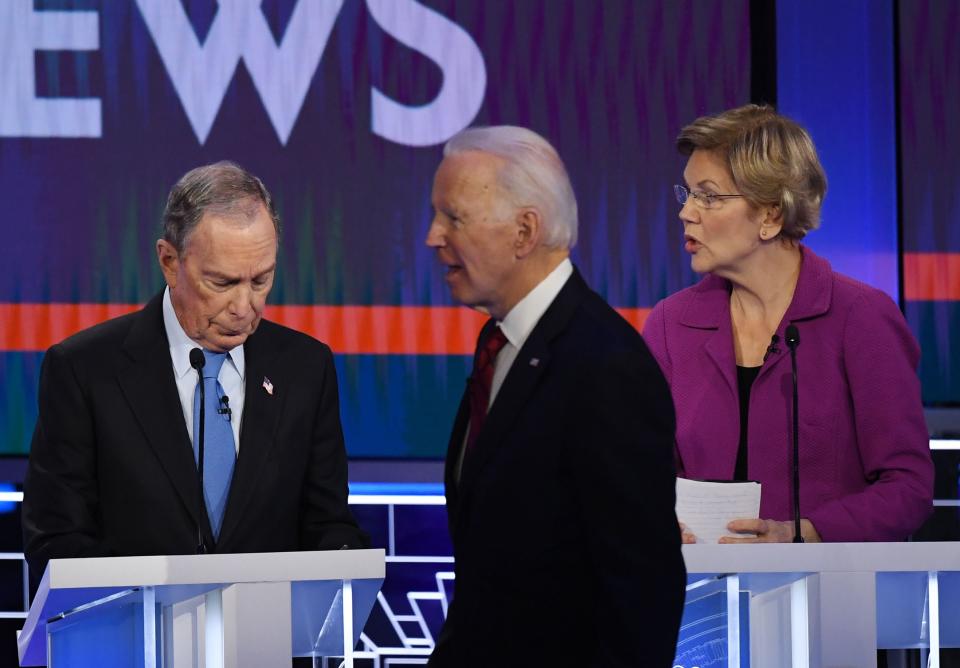 Bloomberg's record and past statements provided fertile ground for attacks by other Democratic presidential contenders at Wednesday's in Las Vegas, including former Vice President Joe Biden and Sen. Elizabeth Warren of Massachusetts. (Photo: MARK RALSTON via Getty Images)